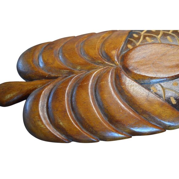 Vintage 1980s Rustic Hand-Carved Wood Tropical Palm Wall Hanging Decor - Picture 5 of 7